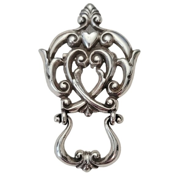 Brighton Silver Tone Heart Scroll Hinged Brooch, Eyeglass Holder E990 - Picture 7 of 7